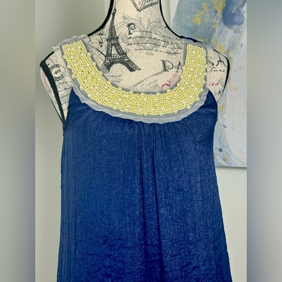 Tenki Elegant Navy Blue Sleeveless Dress White Beading Lined size S - Picture 3 of 11